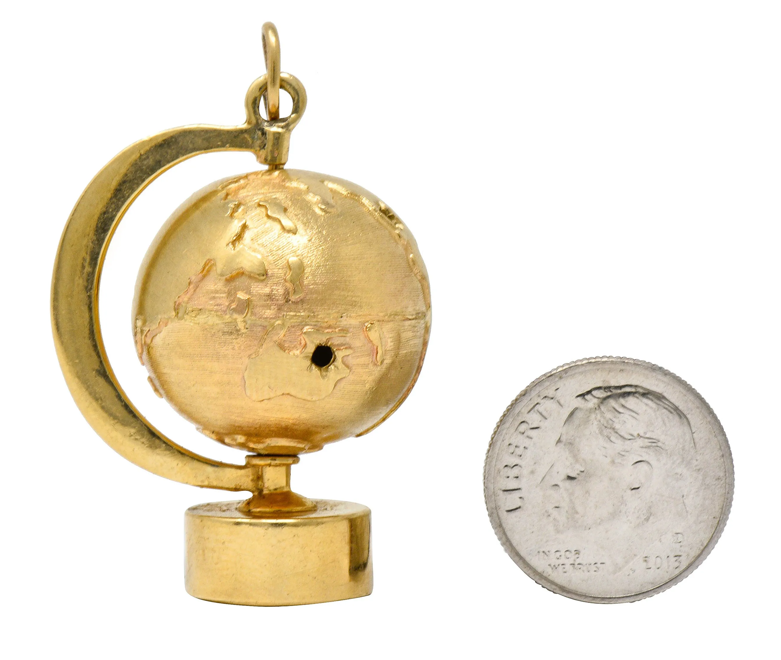 1960's Litacharm Inc. Vintage 14 Karat Gold Globe Pendant Charm