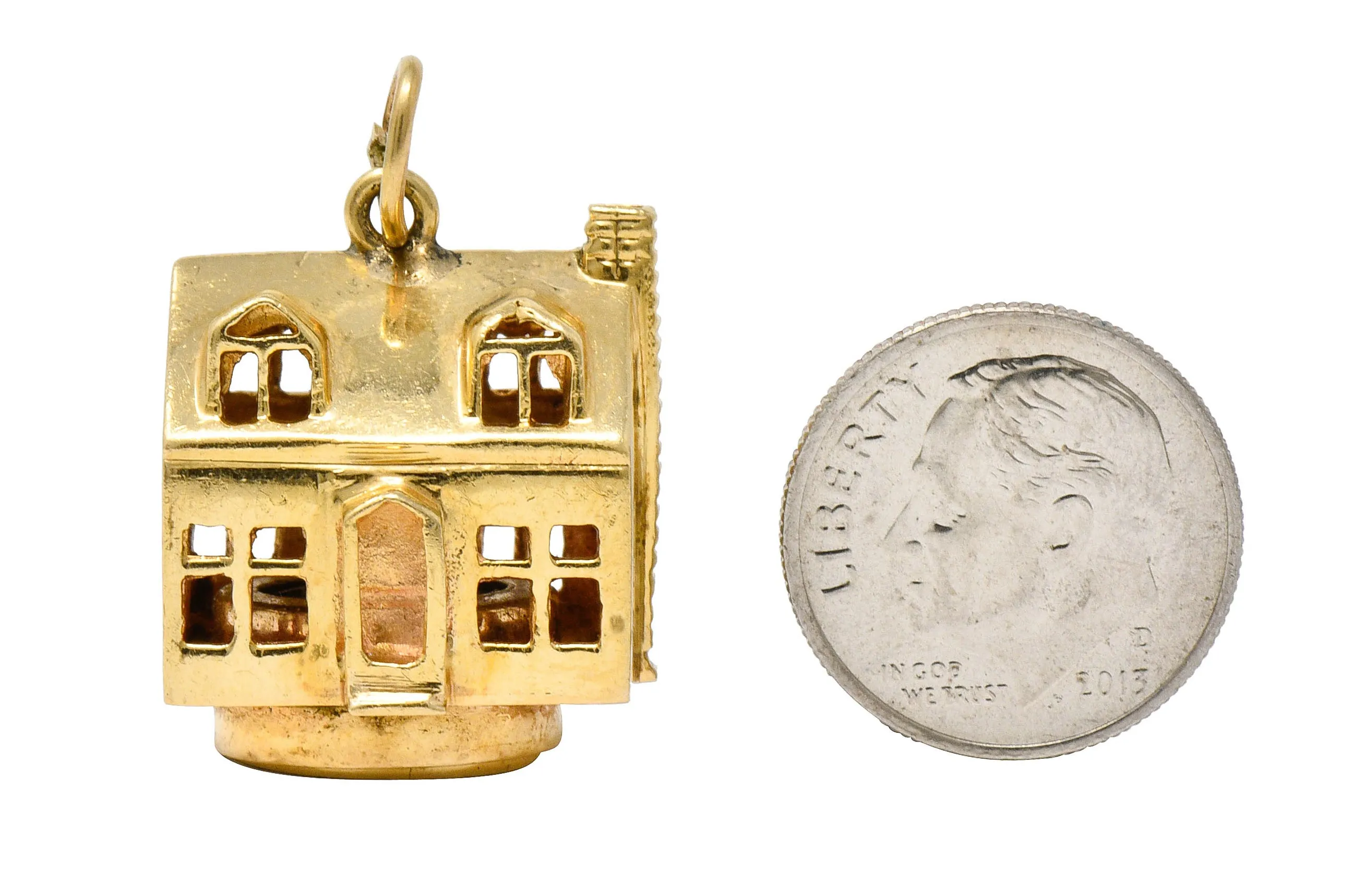 1960's Litacharm Inc. Vintage 14 Karat Gold House Pendant Charm