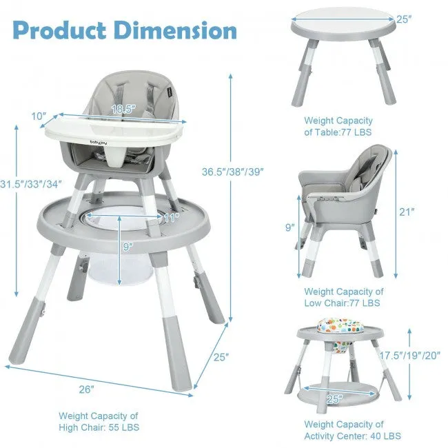 6-in-1 Baby High Chair Infant Activity Center with Height Adjustment