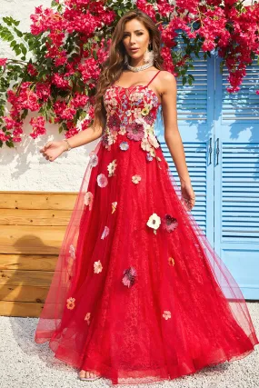 A Line Spaghetti Straps Burgundy Long Prom Dress with Appliques