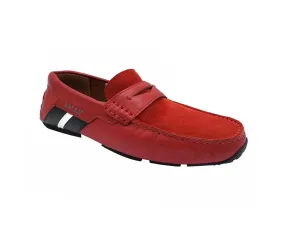 Bally Men's Red Piotre Leather / Suede With Black / White Web Logo Slip On Loafer Shoes (6 EU / 7EEE US)