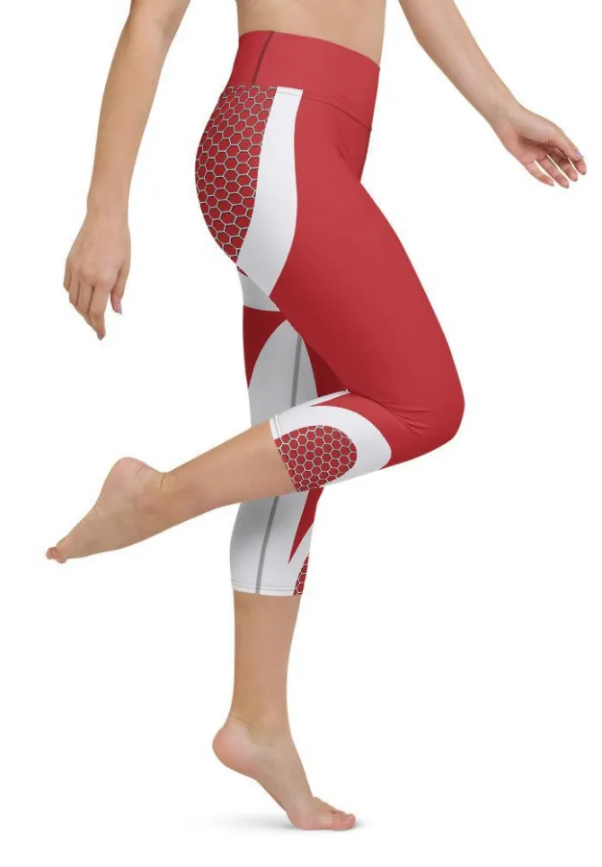 Beehive Geometric Yoga Capris Scarlet Red