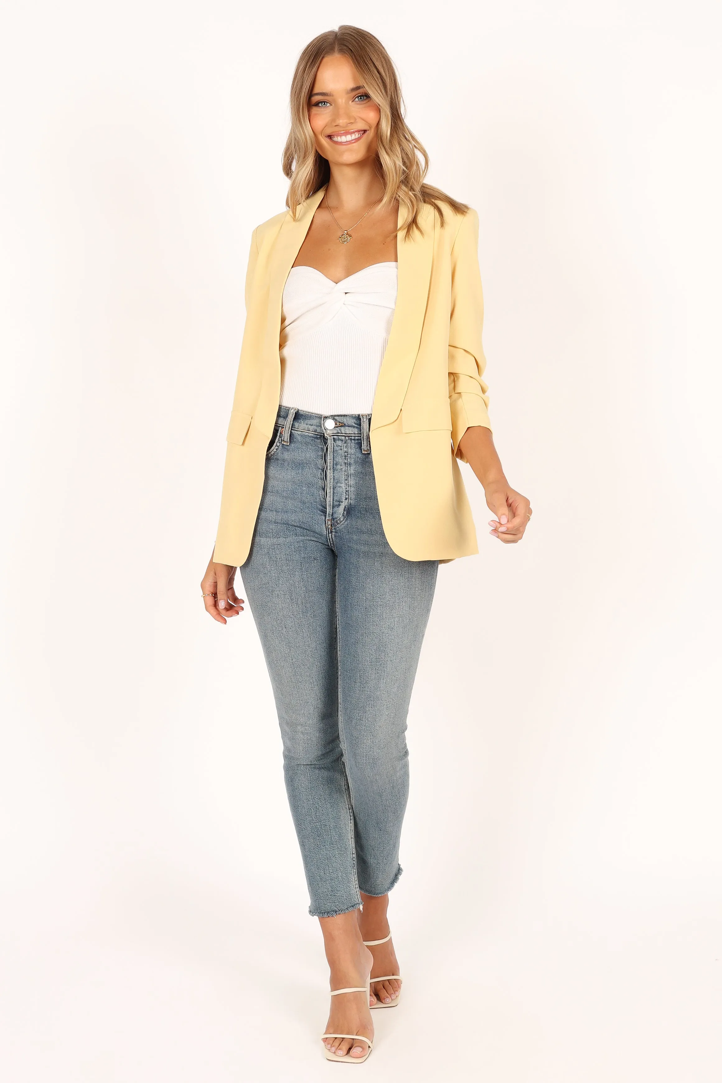 Beth Open Front Slouch Sleeve Blazer - Butter Yellow