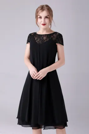 Black A-line Cap Sleeves Knee Length Mother of the Bride Dress