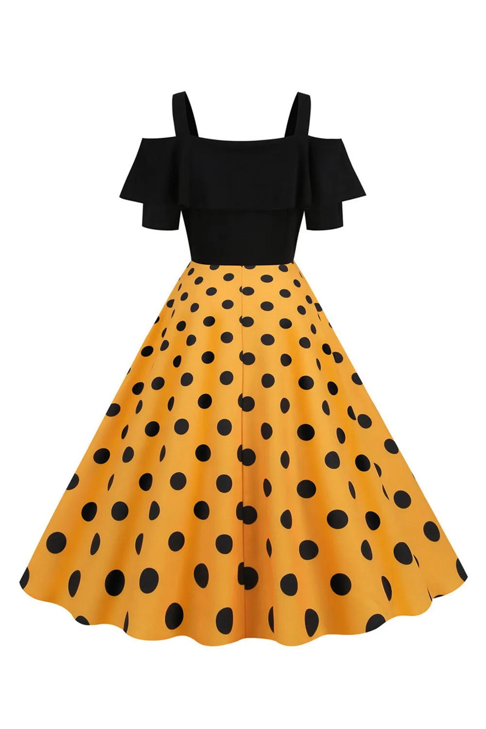 Black Cold Shoulder Polka Dots 1950s Dress