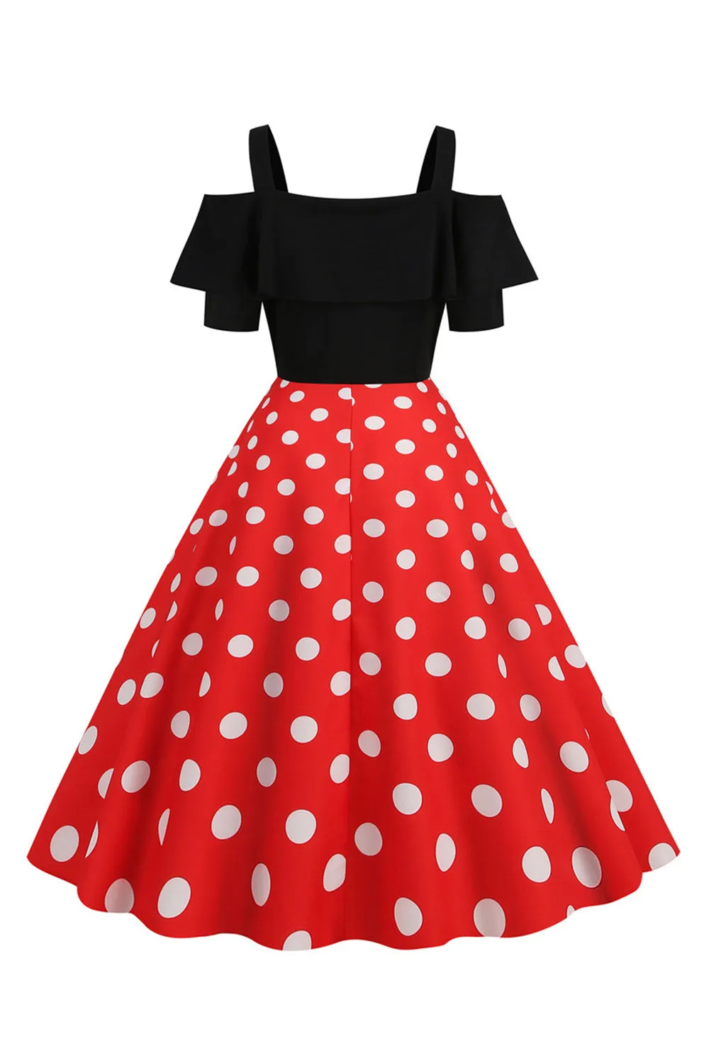 Black Cold Shoulder Polka Dots 1950s Dress