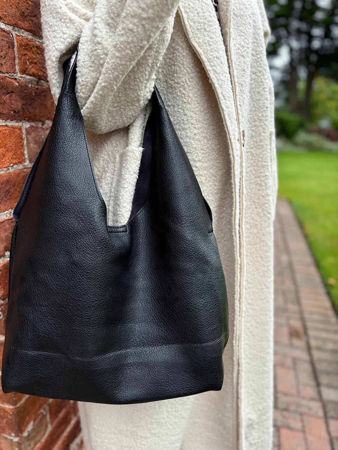 Black Faux Leather Two Piece Slouch Bag