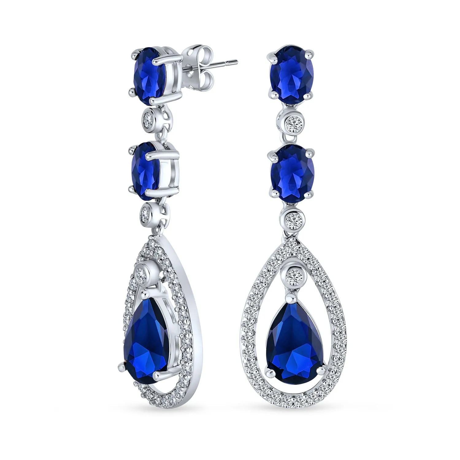 Bridal Statement Red Blue Green AAA CZ Teardrop Chandelier Earrings