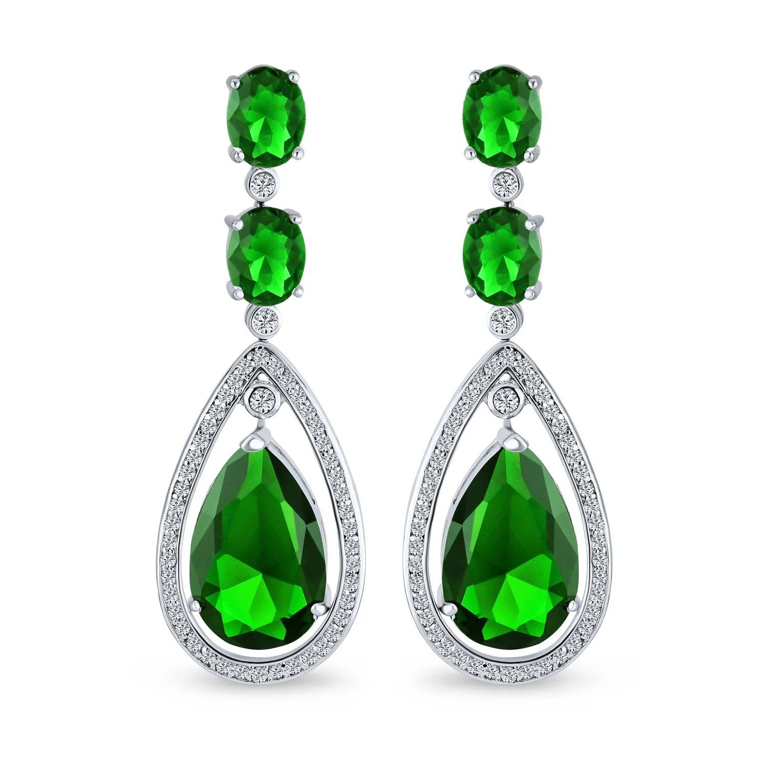 Bridal Statement Red Blue Green AAA CZ Teardrop Chandelier Earrings