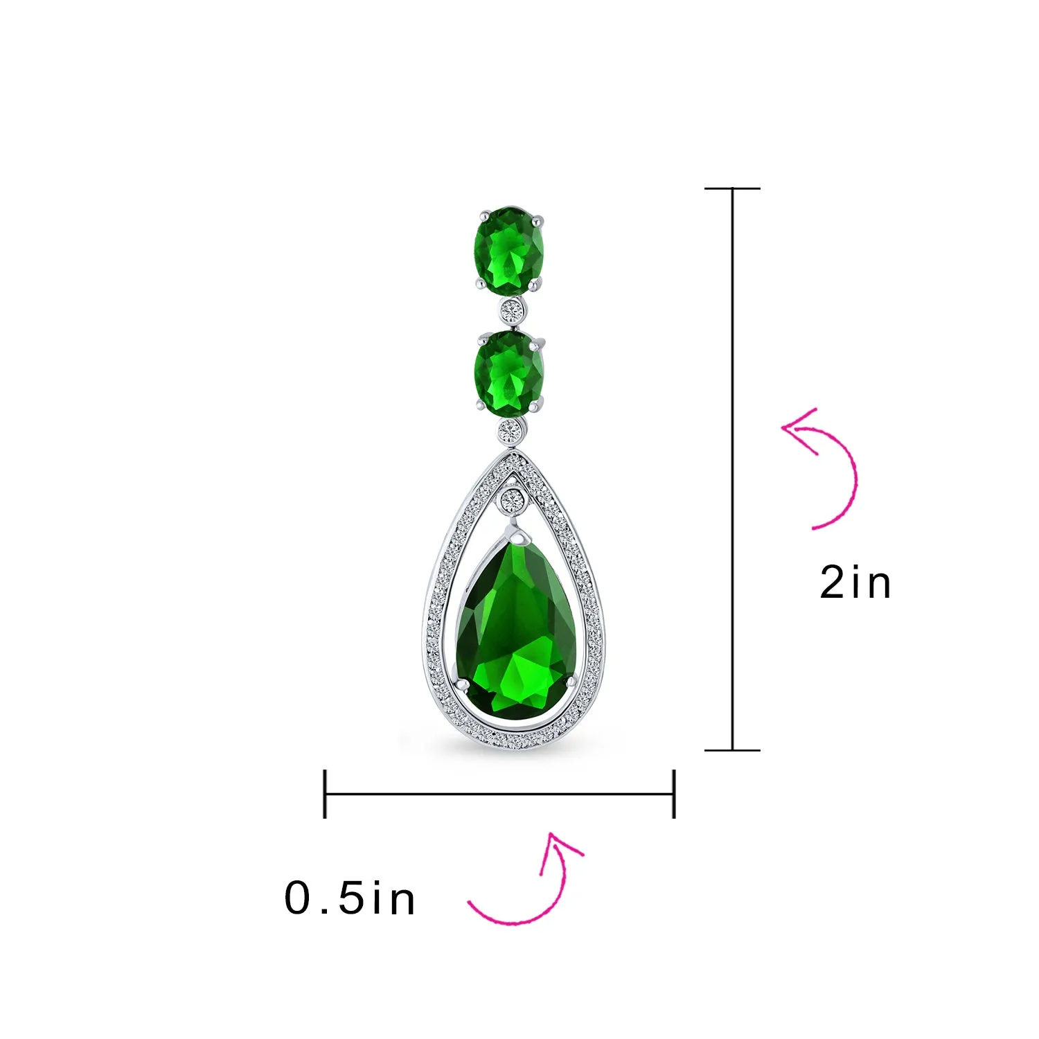 Bridal Statement Red Blue Green AAA CZ Teardrop Chandelier Earrings