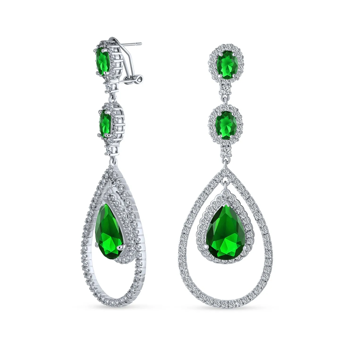 Bridal Statement Red Blue Green AAA CZ Teardrop Chandelier Earrings