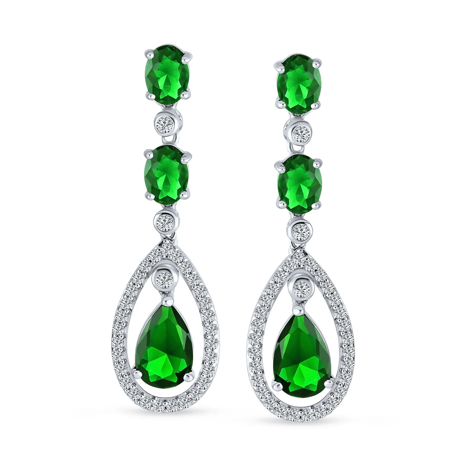 Bridal Statement Red Blue Green AAA CZ Teardrop Chandelier Earrings