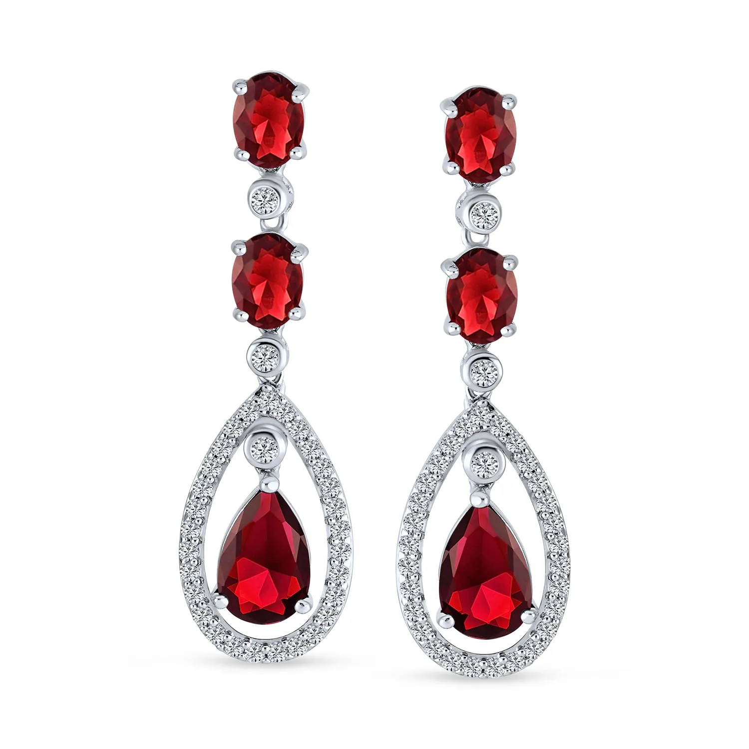 Bridal Statement Red Blue Green AAA CZ Teardrop Chandelier Earrings