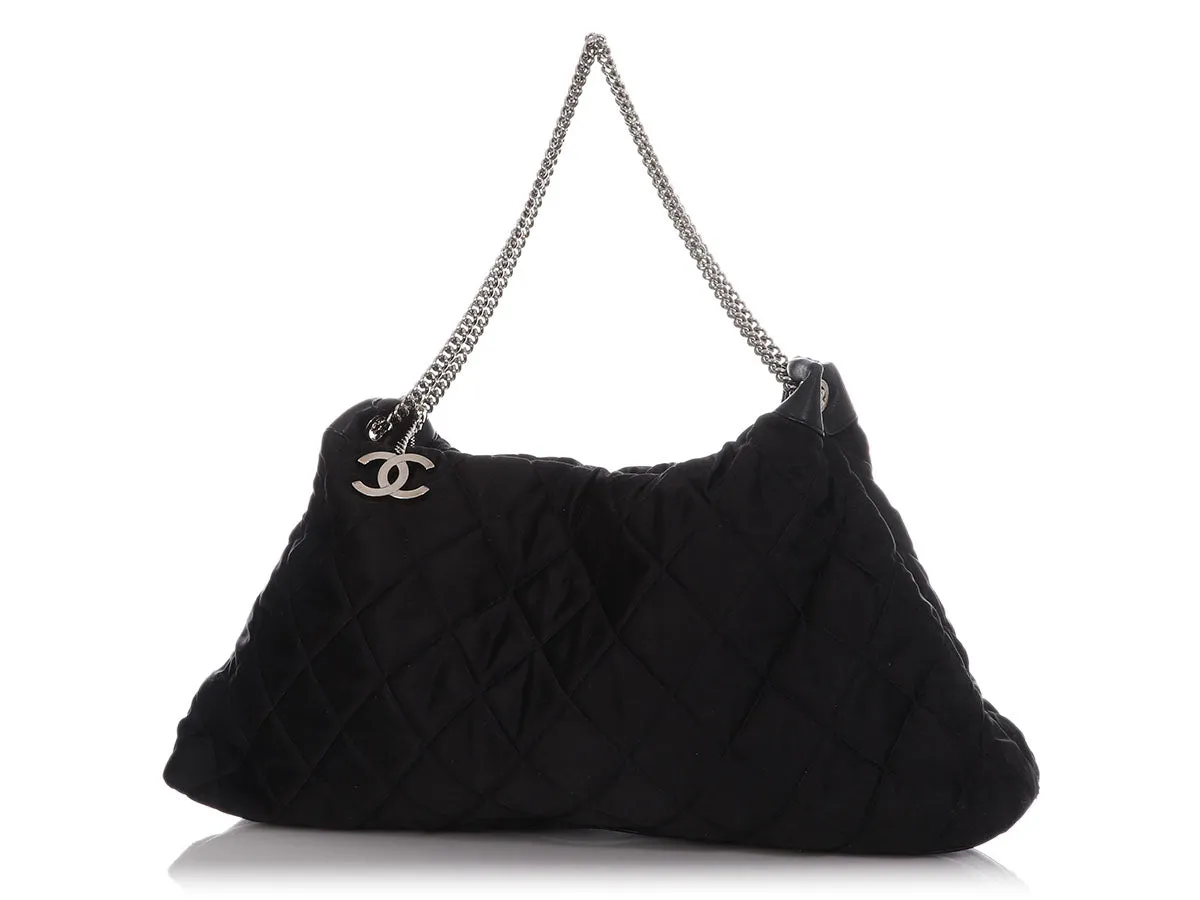 Chanel XL Black Quilted Satin Tote