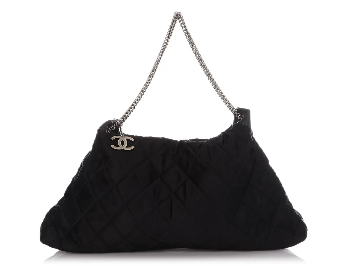 Chanel XL Black Quilted Satin Tote