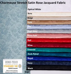 Charmeuse Stretch Satin Rose Jacquard, Soft Stretch Satin Fabric-31109