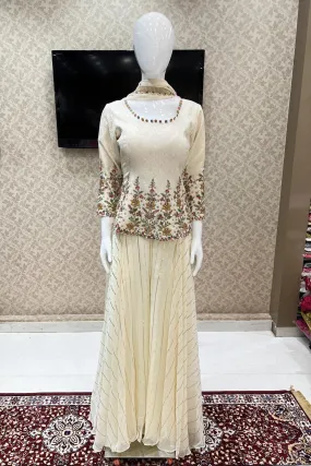 Cream Embroidery, Sequins and Beads work with Zari Weaving Palazzo Salwar Suit