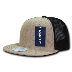 Decky 1138 - Jute Trucker Snapback Hat, 6 Panel Flat Bill Cap - CASE Pricing