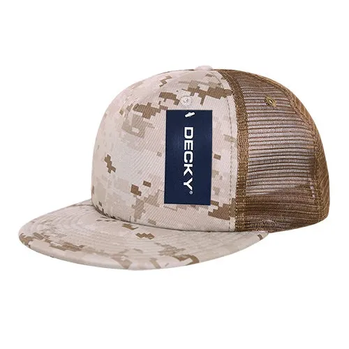 Decky 254 5 Panel Camo Foam Trucker Hat, Flat Bill Camouflage Trucker Cap