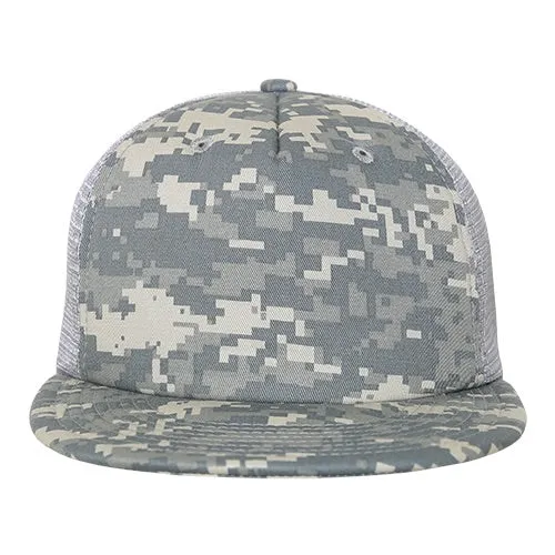 Decky 254 5 Panel Camo Foam Trucker Hat, Flat Bill Camouflage Trucker Cap