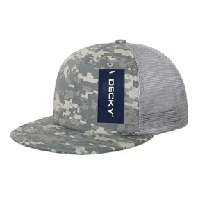 Decky 254 5 Panel Camo Foam Trucker Hat, Flat Bill Camouflage Trucker Cap