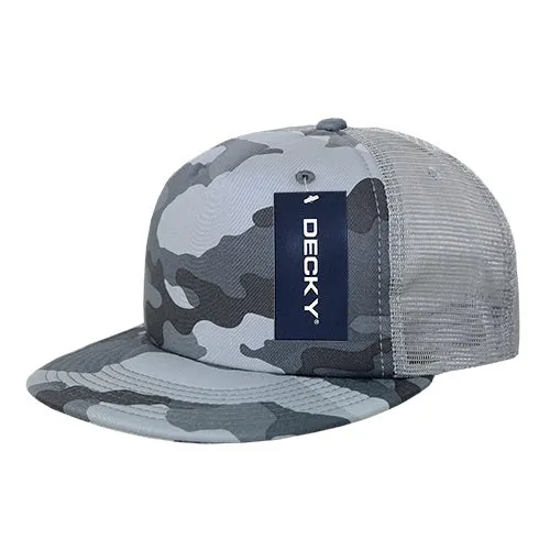 Decky 254 5 Panel Camo Foam Trucker Hat, Flat Bill Camouflage Trucker Cap