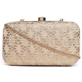 Embllished Beige Jewel Box Clutch With Sling Strap