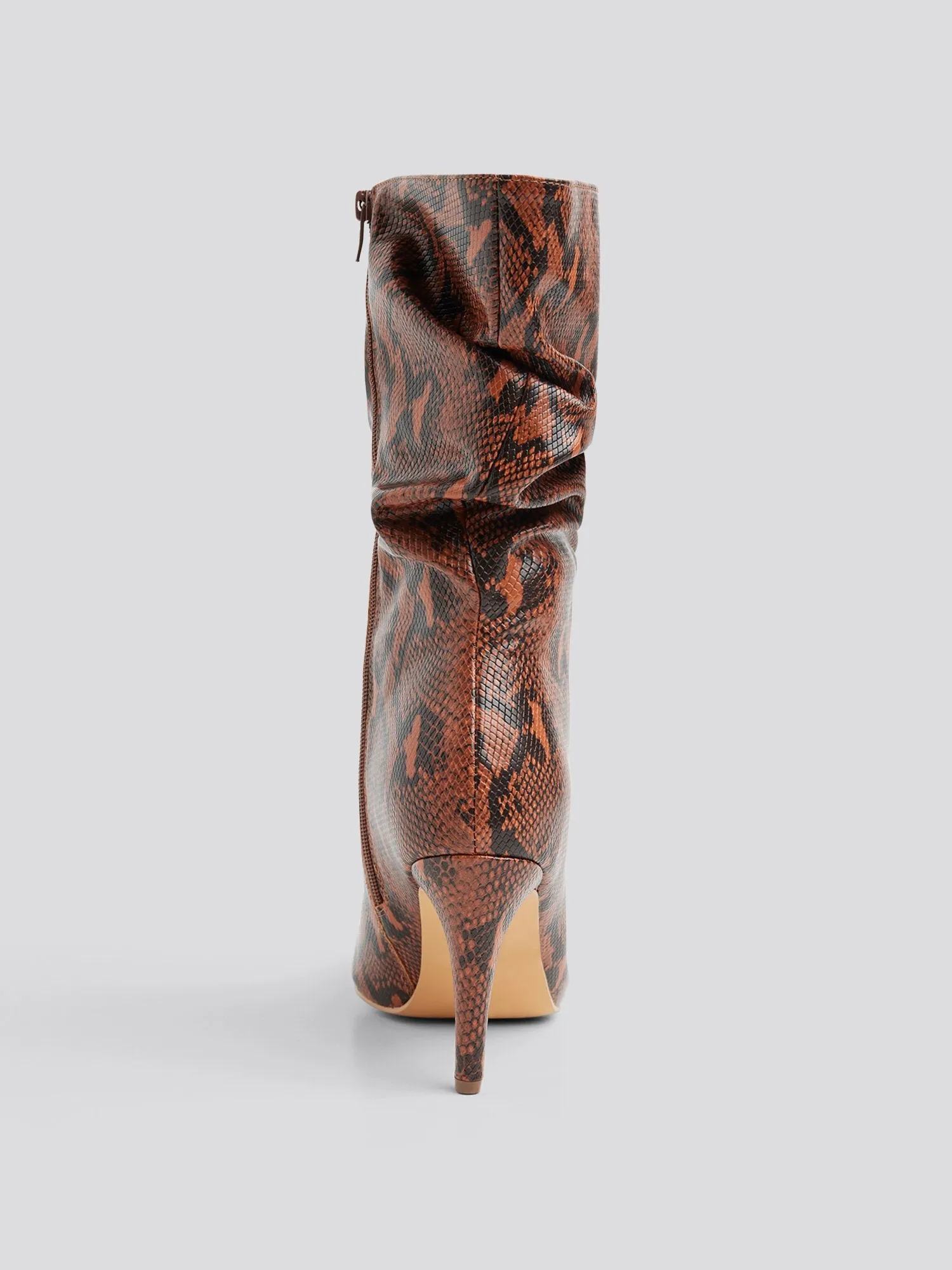 Fawn Snake Print Mid-Calf Slouch Boots