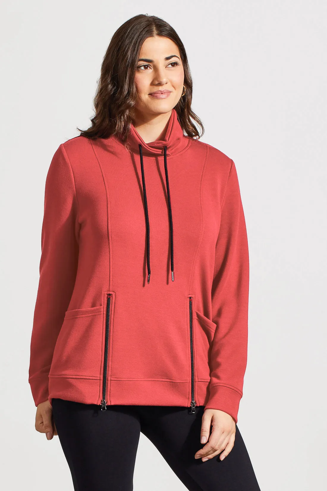 FUNNEL NECK TOP WITH POCKETS-Hot coral