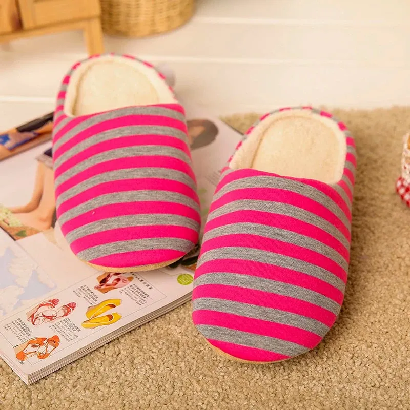 Groovywish Women Warm Indoor Slippers Fur Striped Winter Slides