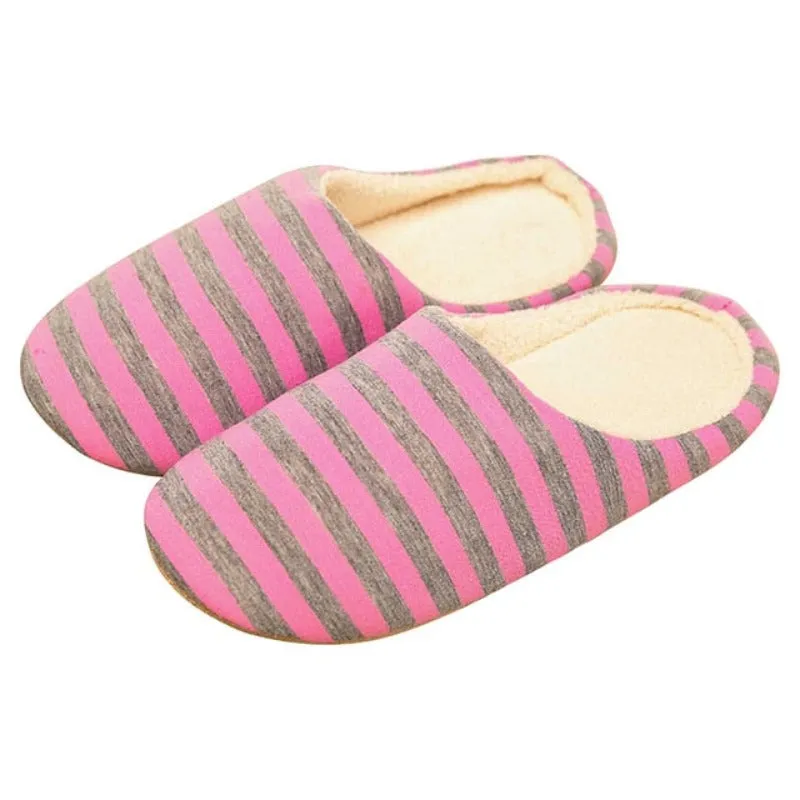 Groovywish Women Warm Indoor Slippers Fur Striped Winter Slides