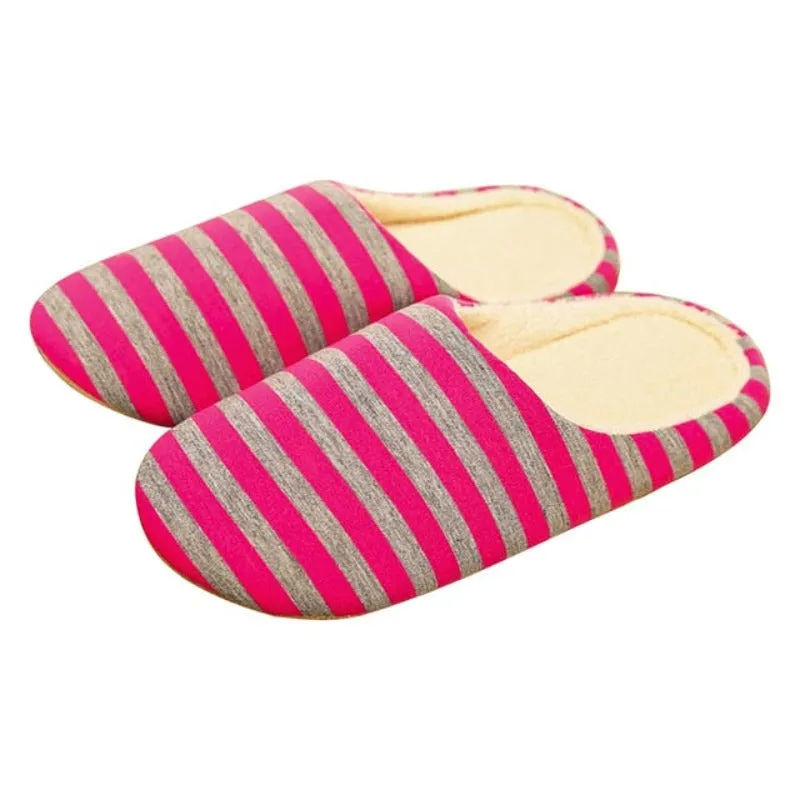 Groovywish Women Warm Indoor Slippers Fur Striped Winter Slides