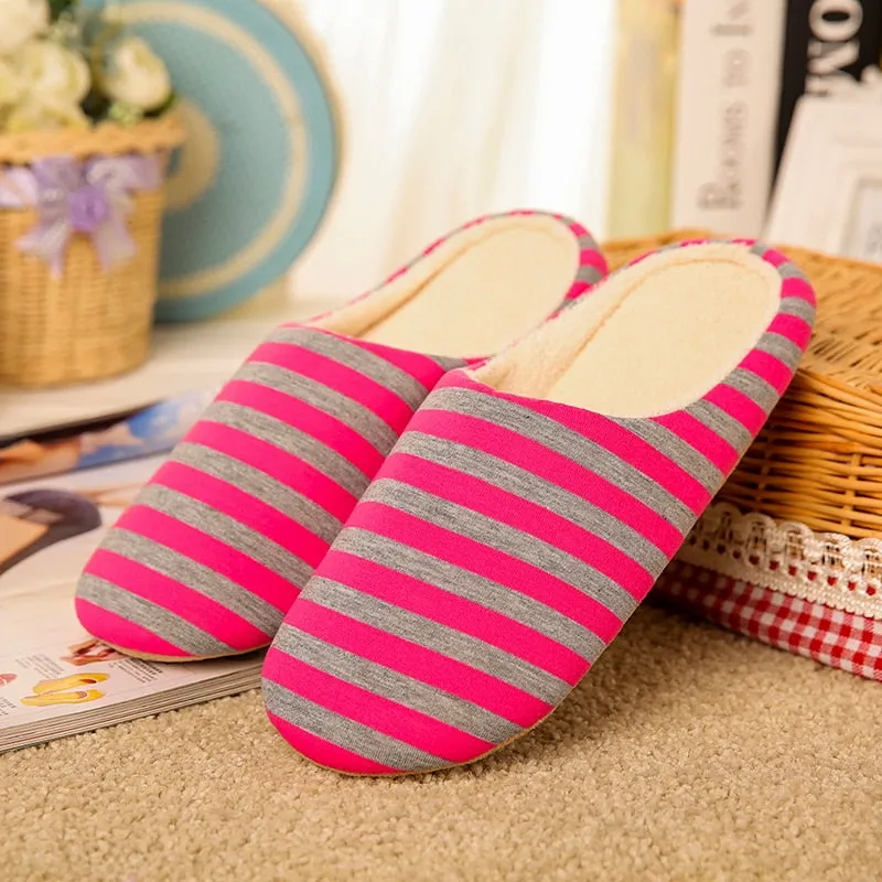 Groovywish Women Warm Indoor Slippers Fur Striped Winter Slides