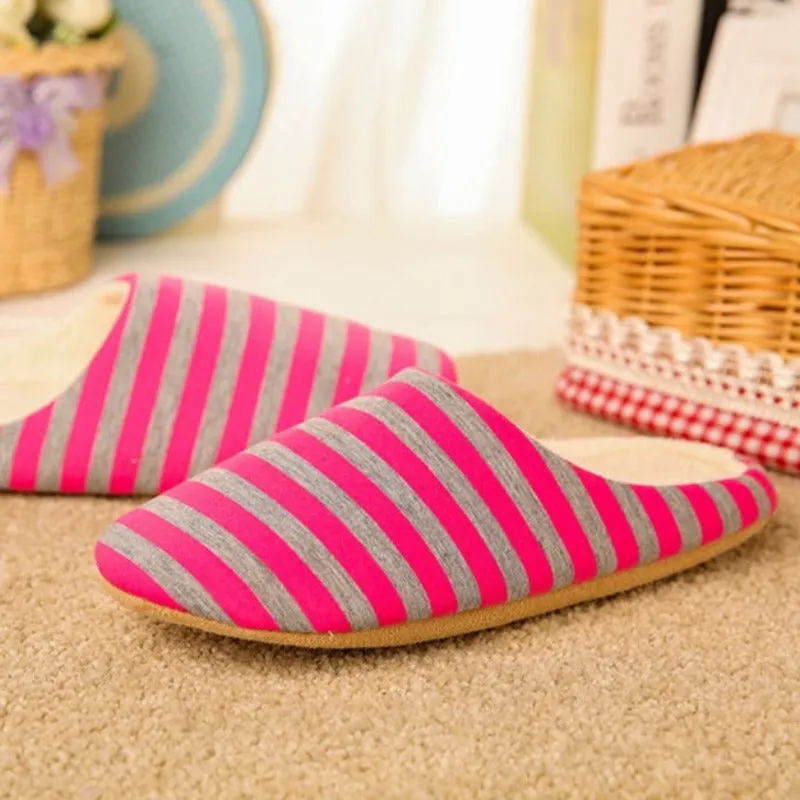 Groovywish Women Warm Indoor Slippers Fur Striped Winter Slides