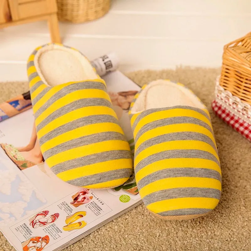 Groovywish Women Warm Indoor Slippers Fur Striped Winter Slides