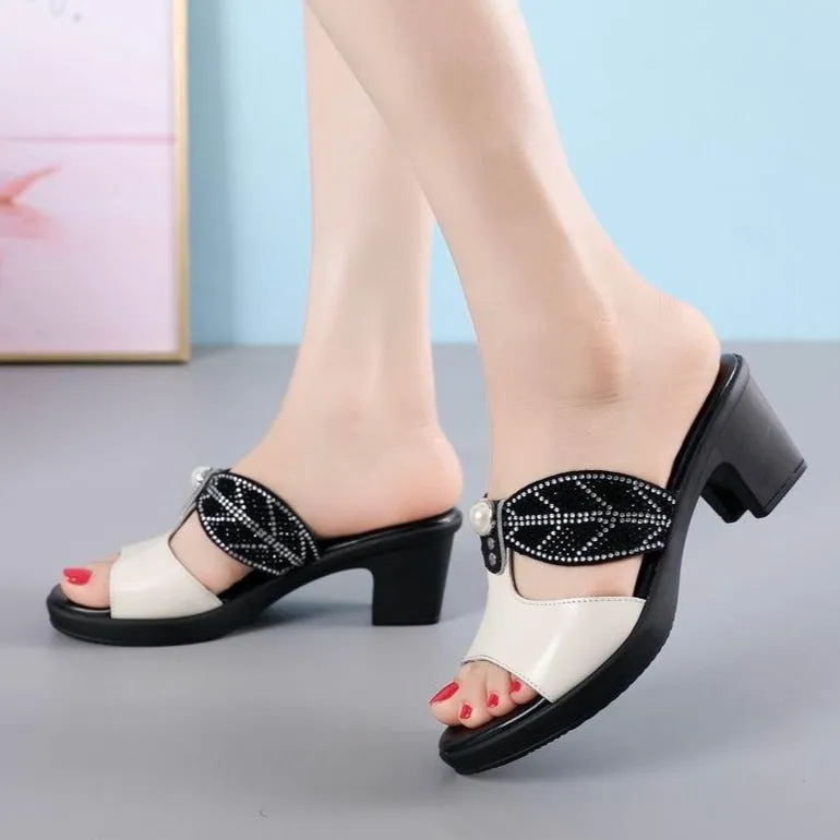 High Heel Rhinestone Leather Women's Casual Shoes - TZ315