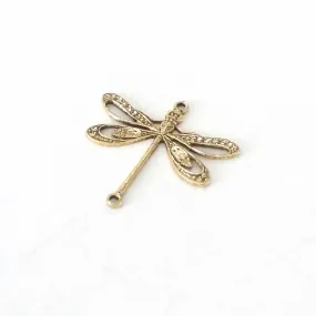 Large Gold Filigree Dragonfly Connector Charm, 2 Loop, 24 Kt Gold Plated Brass, Lot Size 10, #09G