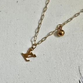 LV Charm Necklace on small GF Paperclip Link Chain