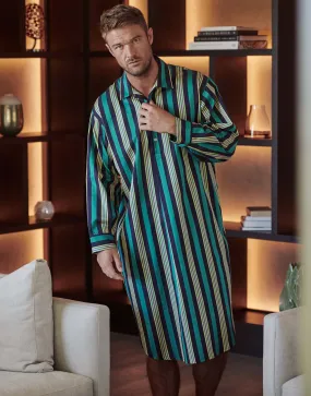 Men's Cotton Nightshirt – Jade Regimental Satin Stripe