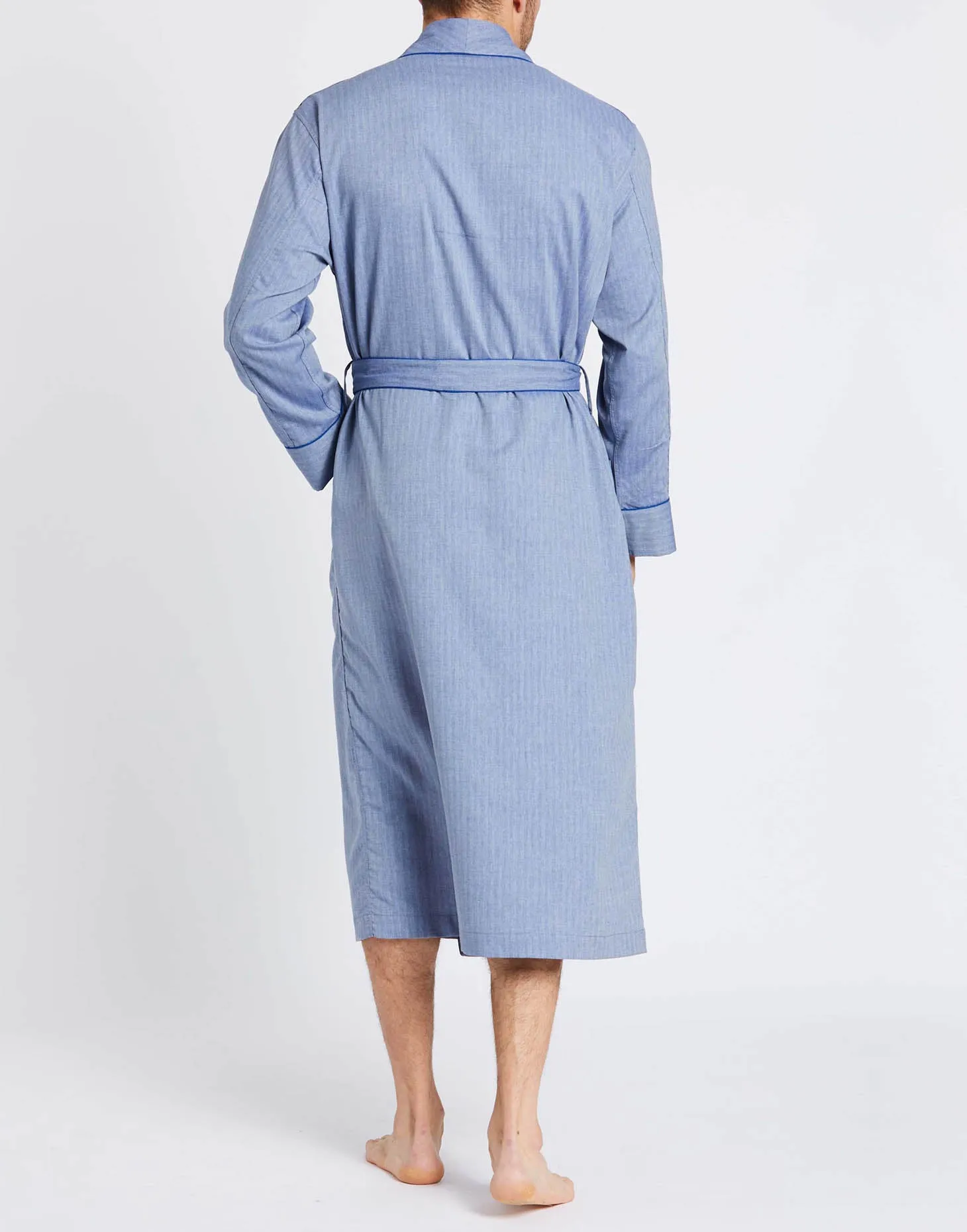 Men's Cotton Twill Dressing Gown – Garrison Blue Herringbone