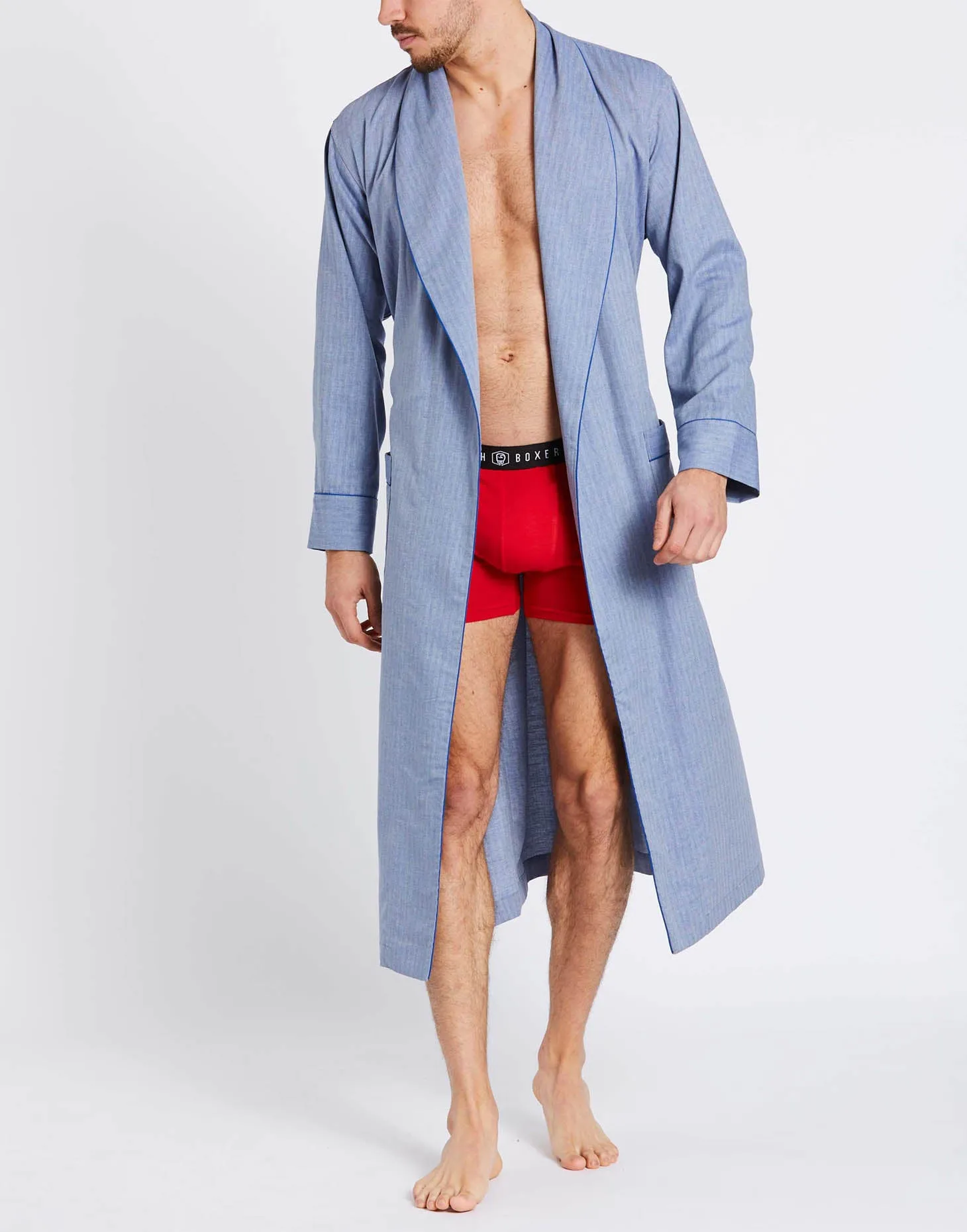 Men's Cotton Twill Dressing Gown – Garrison Blue Herringbone