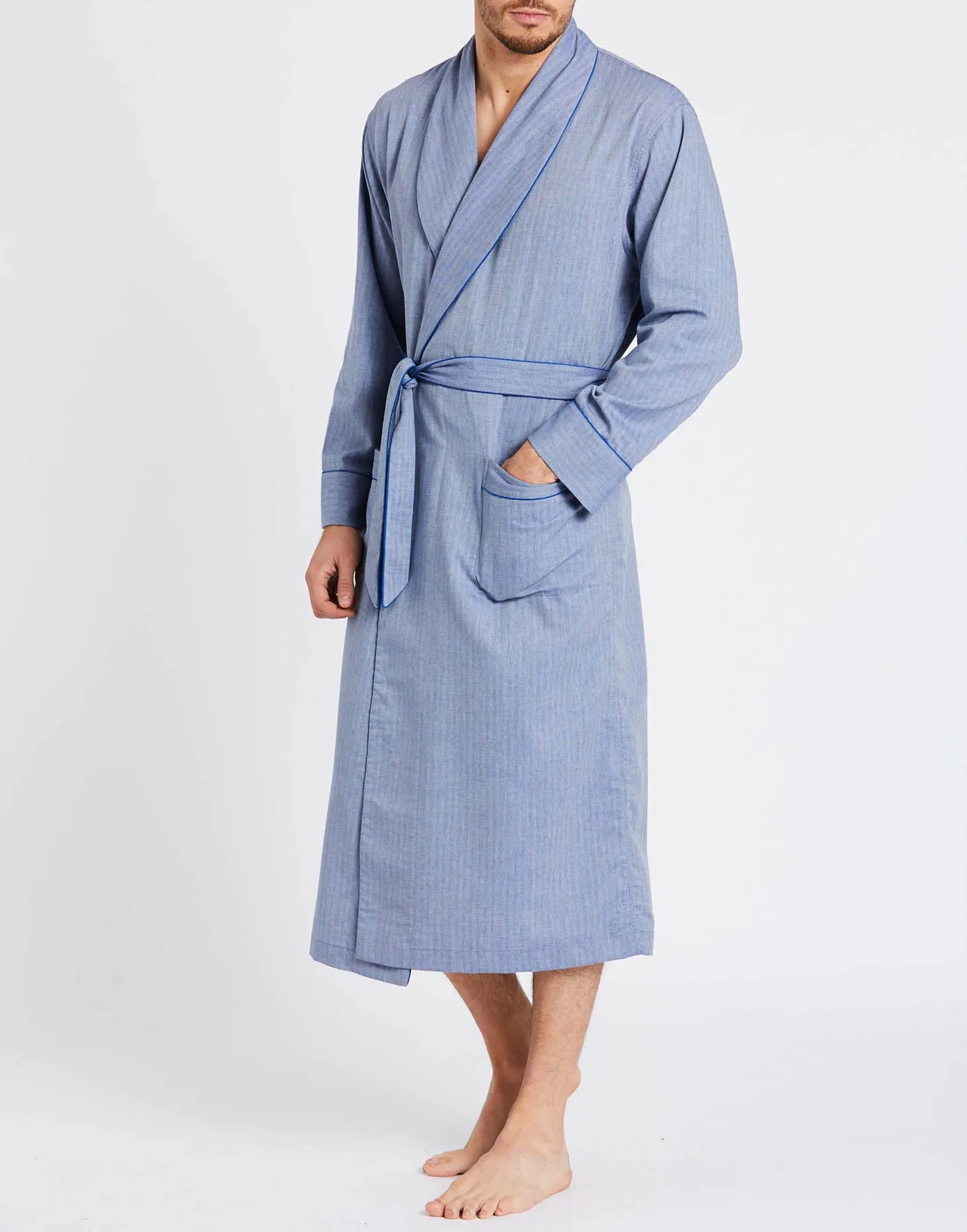 Men's Cotton Twill Dressing Gown – Garrison Blue Herringbone