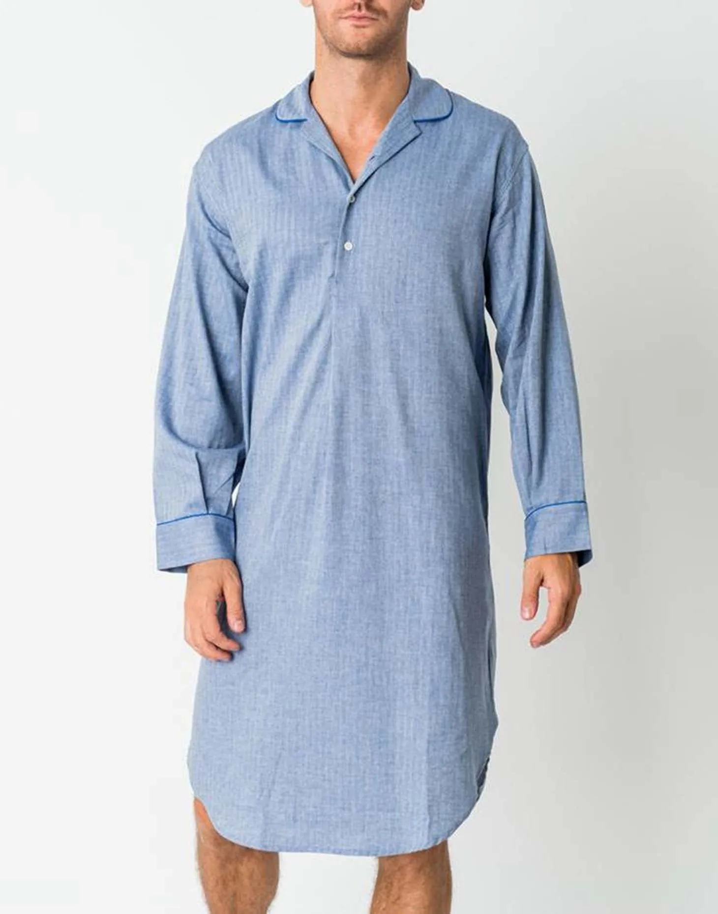 Men's Cotton Twill Nightshirt – Garrison Blue Herringbone