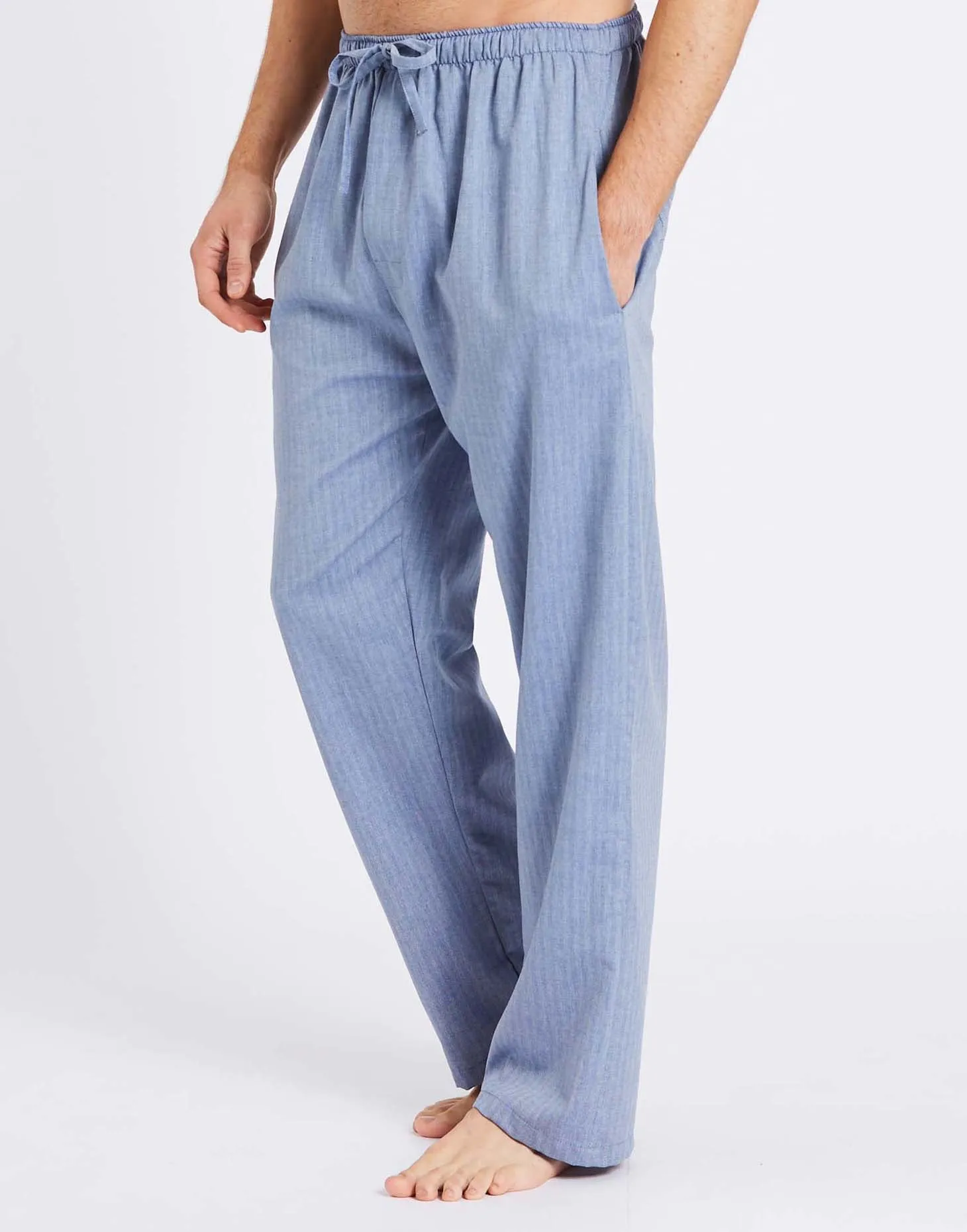 Men's Cotton Twill Pyjama Trousers – Garrison Blue Herringbone