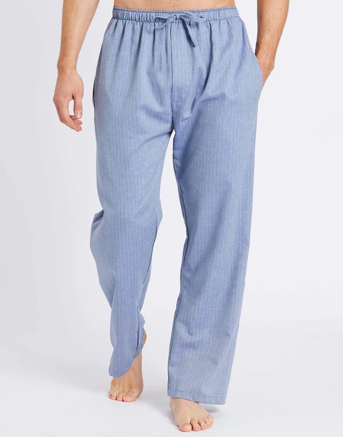 Men's Cotton Twill Pyjama Trousers – Garrison Blue Herringbone