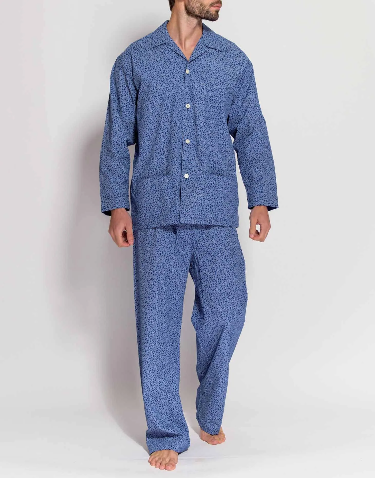 Men's Crisp Cotton Un-Piped Pyjama Set – Navy Paisley