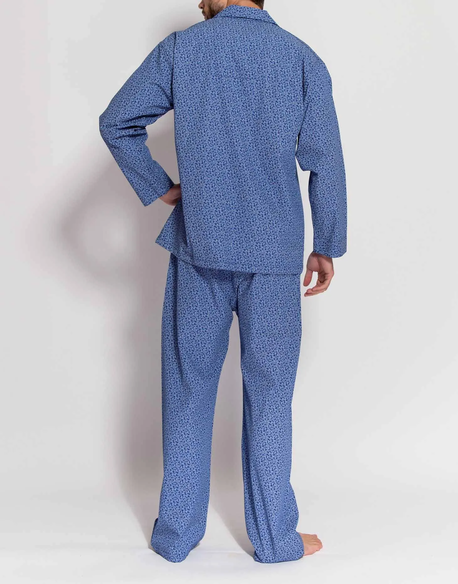 Men's Crisp Cotton Un-Piped Pyjama Set – Navy Paisley