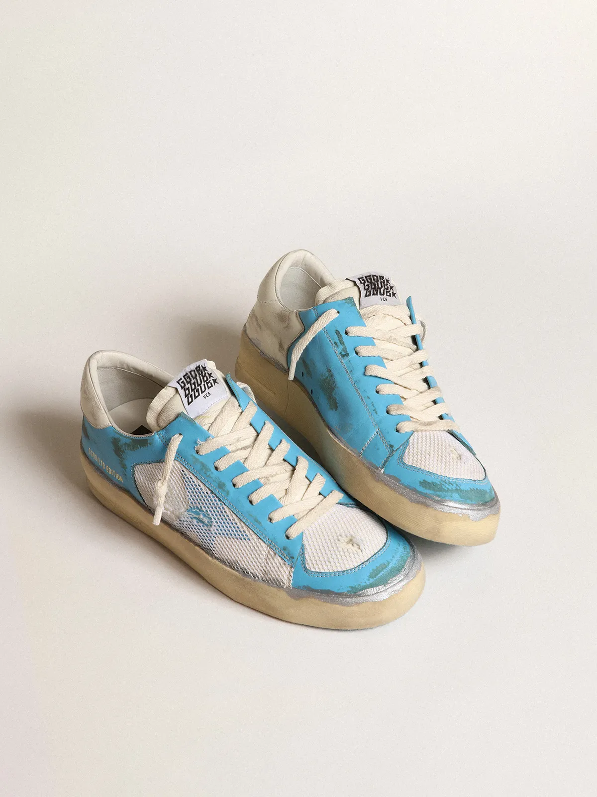 Men's Stardan LAB in light blue nappa leather and white mesh