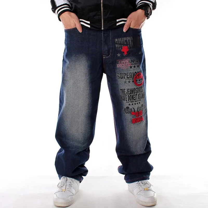 Nanaco Man Loose Baggy Jeans Hiphop Skateboard Denim Pants Street Dance Hip Hop Rap Male Black Trouses Chinese Size 30-46