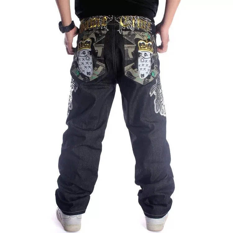 Nanaco Man Loose Baggy Jeans Hiphop Skateboard Denim Pants Street Dance Hip Hop Rap Male Black Trouses Chinese Size 30-46